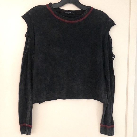 New Destructed Crop mineral washed Long sleeve Jersey T-shirt! Medium! Made USA! - Picture 2 of 10